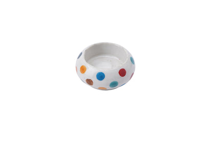 Multicoloured Polka Dot Ceramic Tealight Holder & Candle Gift