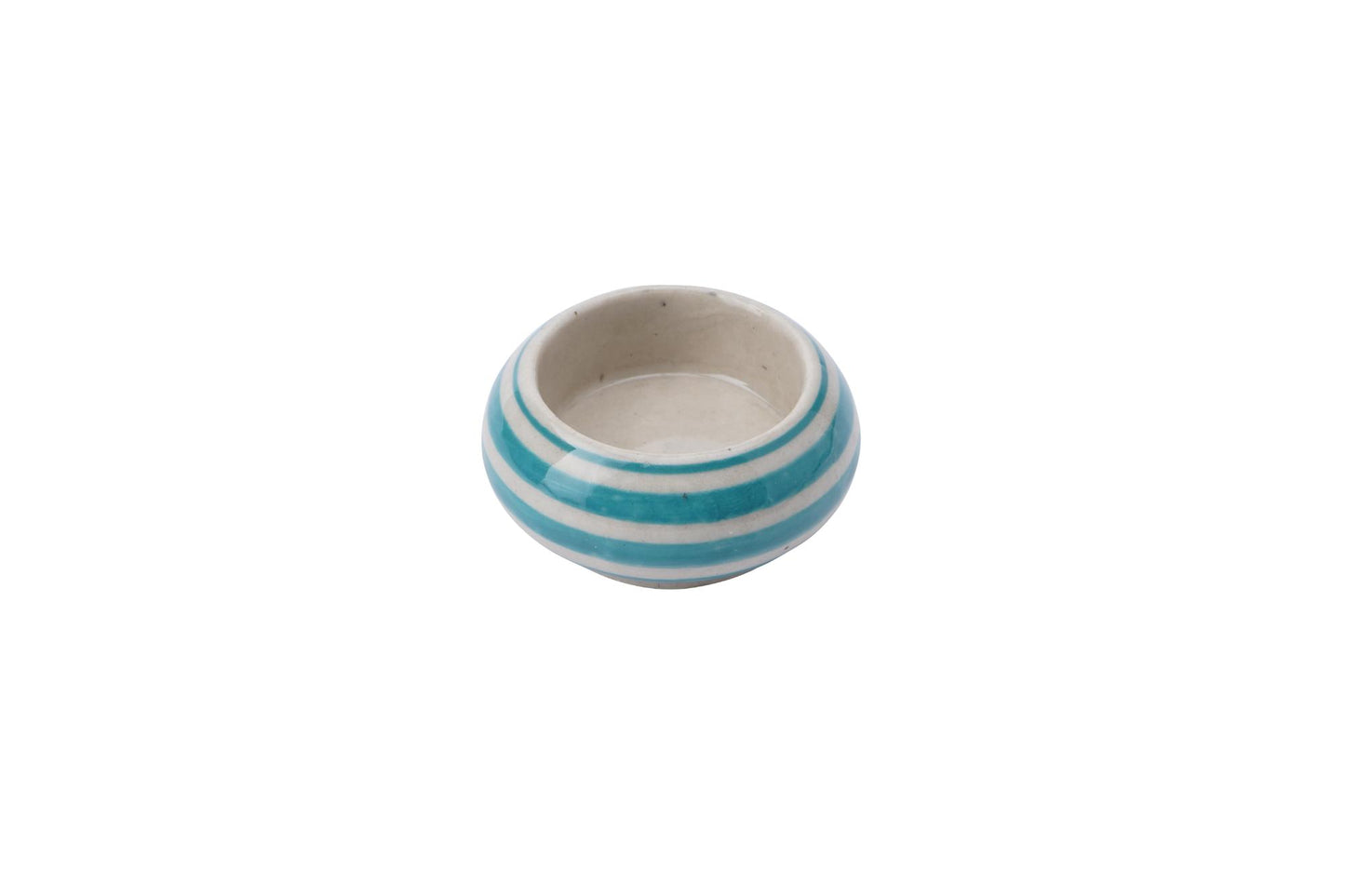 Teal Blue Striped Ceramic Tealight Holder & Candle Gift