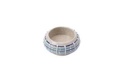 Blue Striped & Dotted Ceramic Tealight Holder & Candle Gift