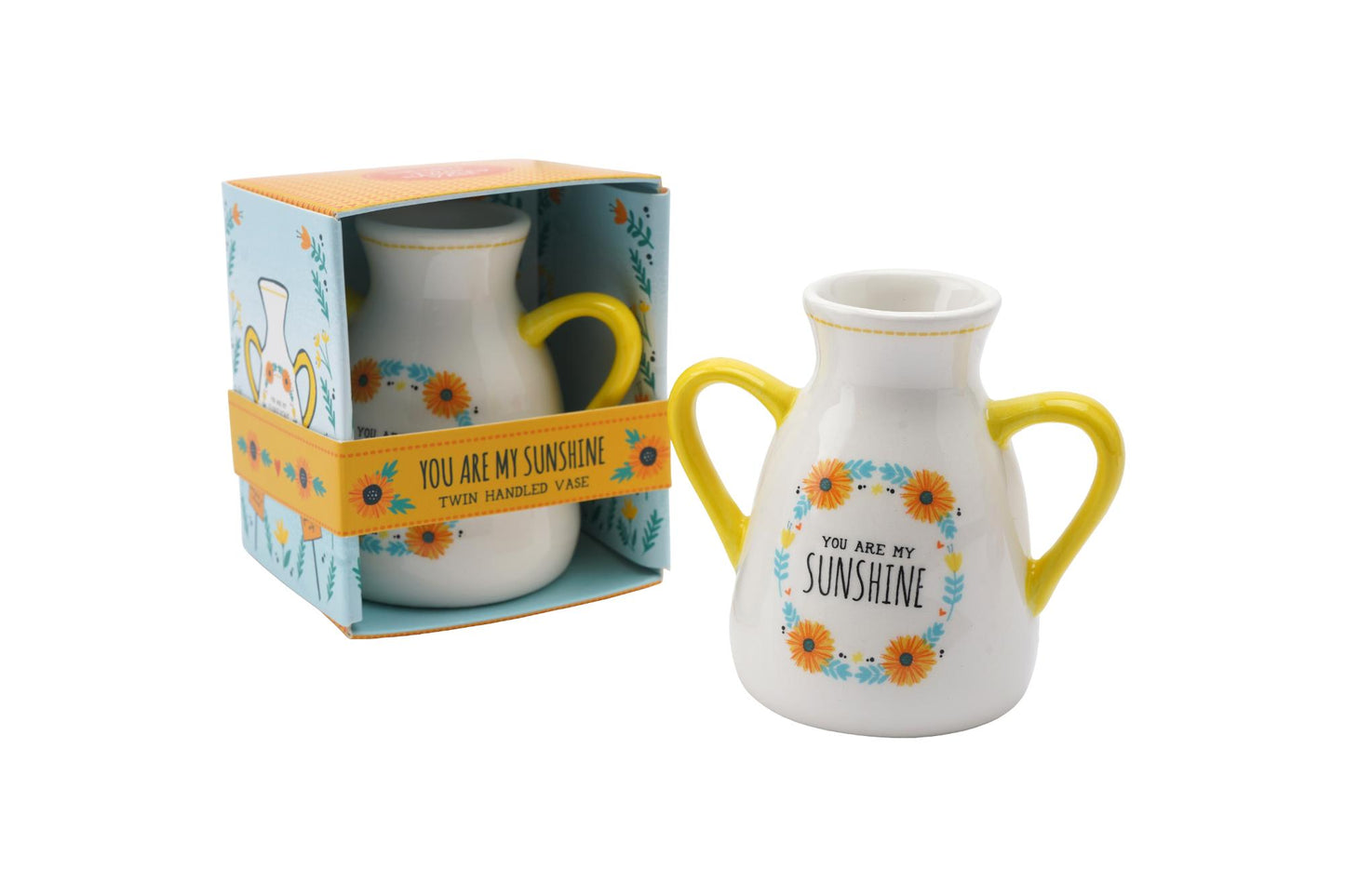 Live Happy You Are My Sunshine Twin Handled Mini Ceramic Flower Vase Gift Idea