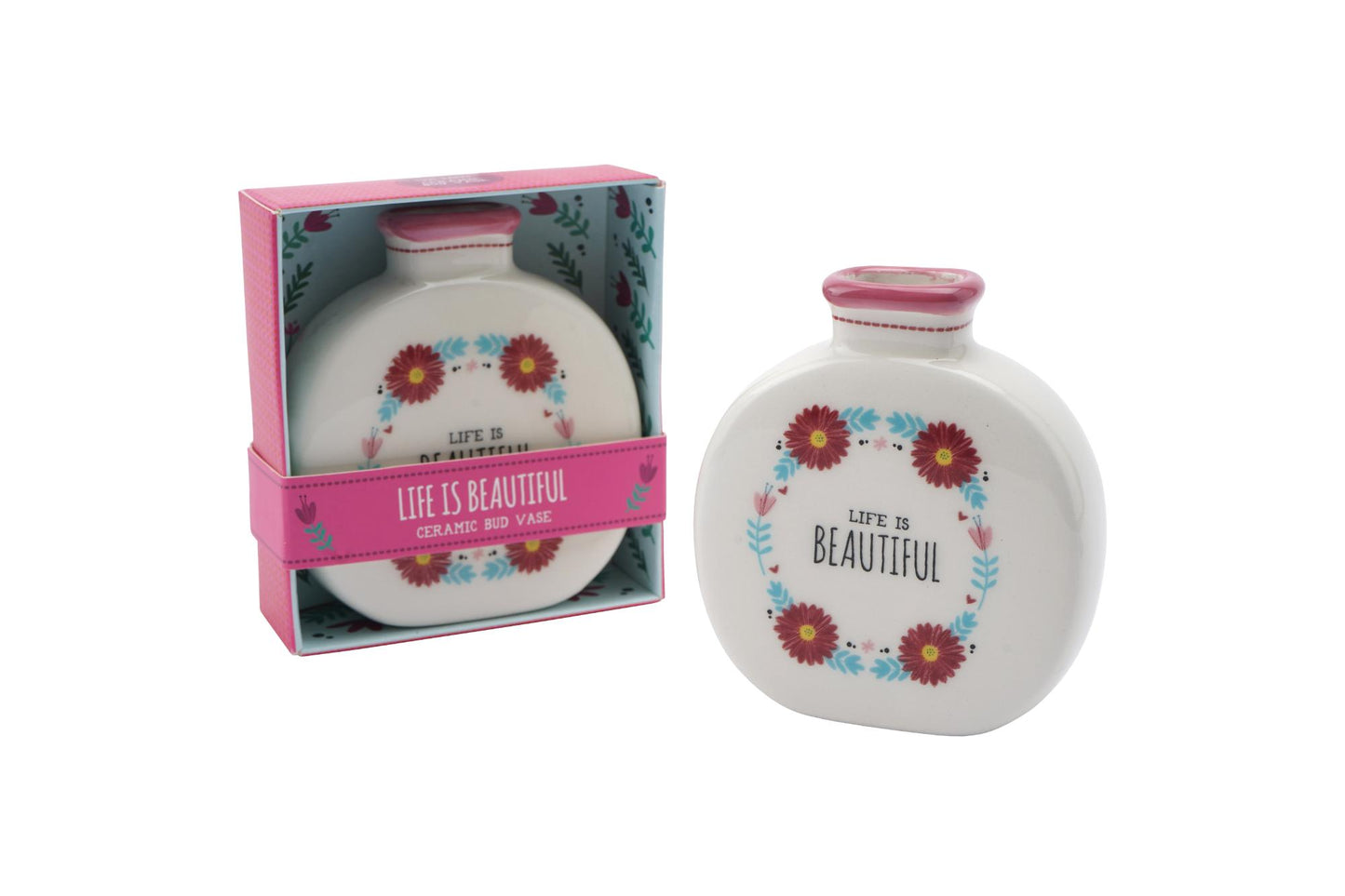 Live Happy Life Is Beautiful Mini Ceramic Bud Vase Gift Idea