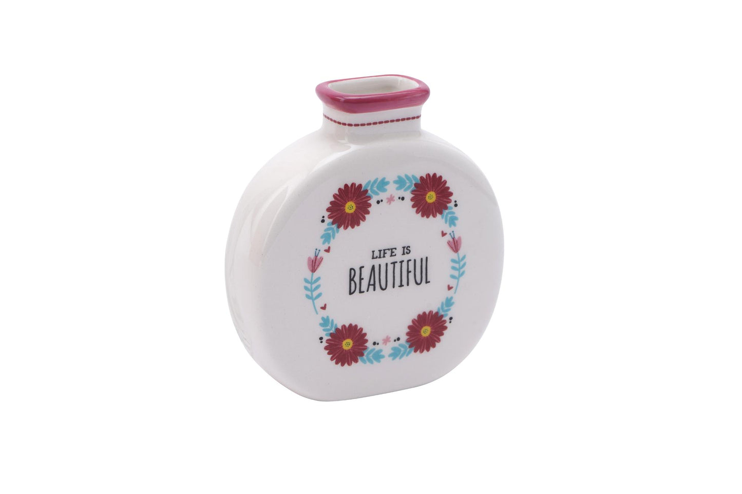 Live Happy Life Is Beautiful Mini Ceramic Bud Vase Gift Idea