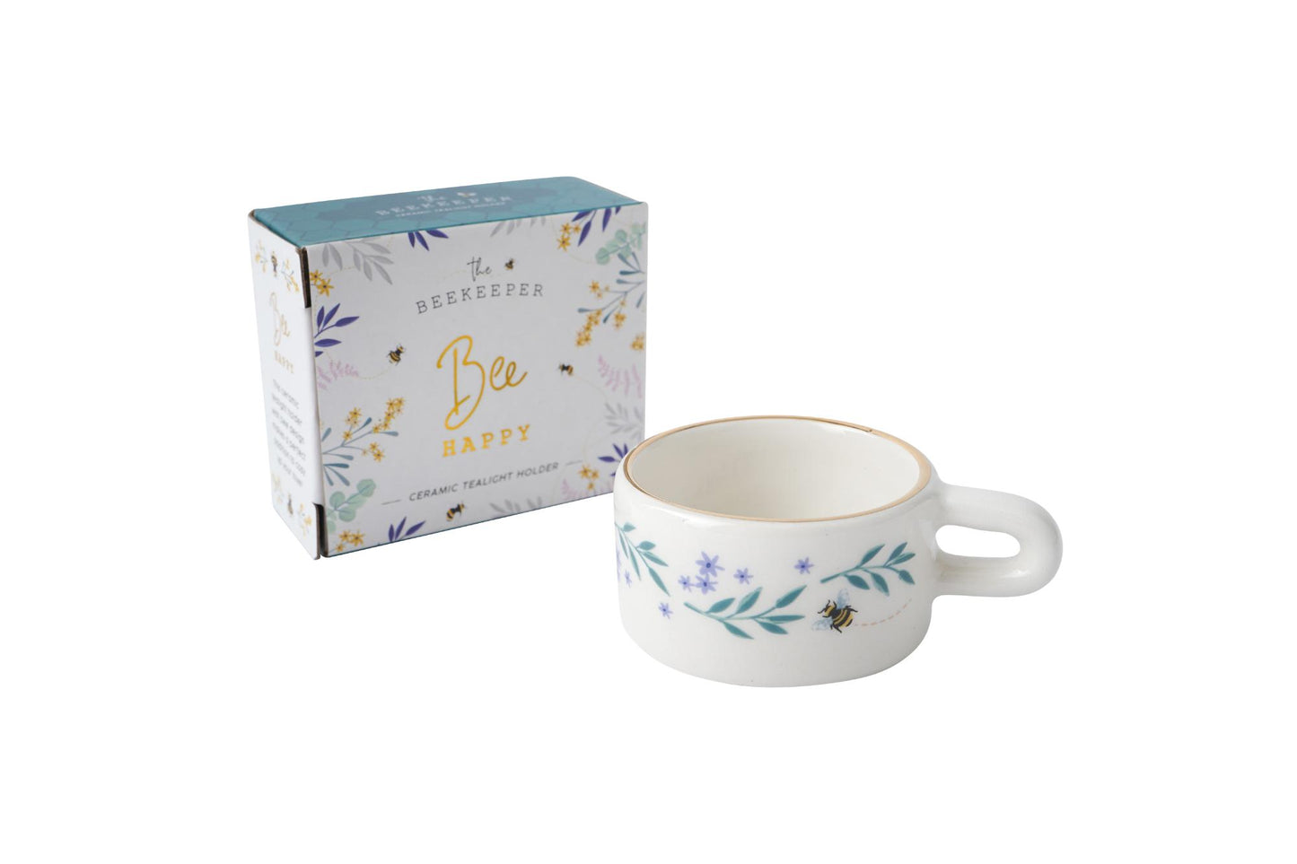 The Beekeeper Bee Happy Ceramic Tealight Holder Gift In A Box