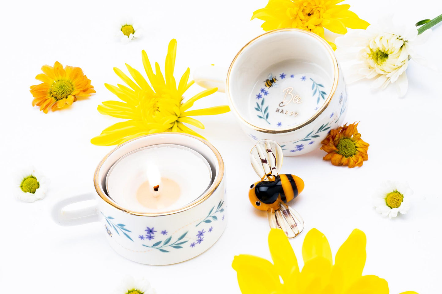 The Beekeeper Bee Happy Ceramic Tealight Holder Gift In A Box