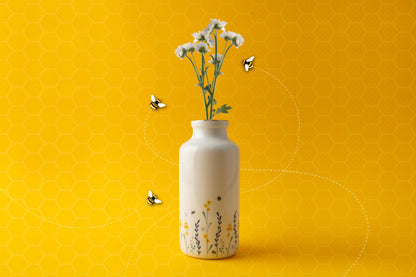 The Beekeeper 6" Tall Floral Bee Themed Ceramic Bottle Vase Gift Idea