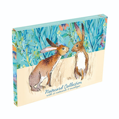 Gifted Stationery Kissing Hares 20 Notecards & Envelopes Set