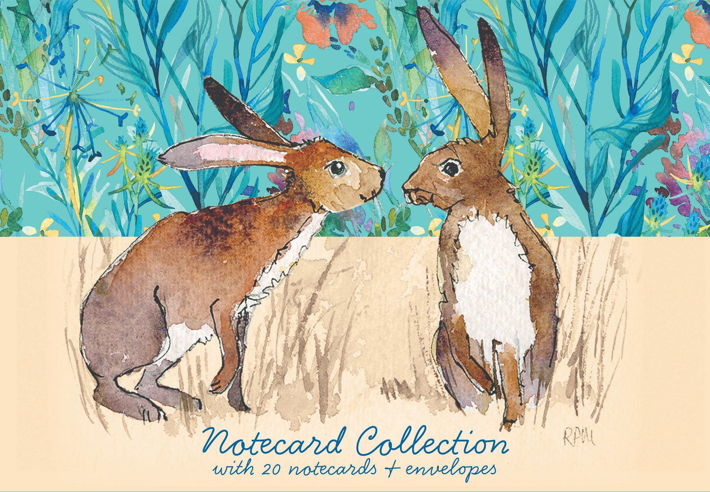 Gifted Stationery Kissing Hares 20 Notecards & Envelopes Set