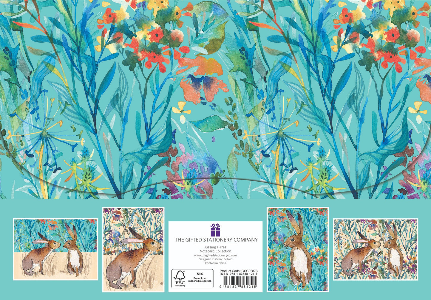 Gifted Stationery Kissing Hares 20 Notecards & Envelopes Set