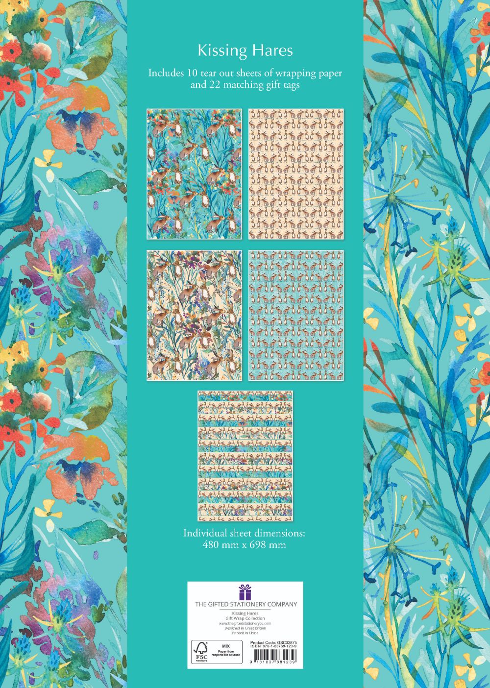 Gifted Stationery Kissing Hares Gift Wrap Collection Sheets Wrapping Paper In Book