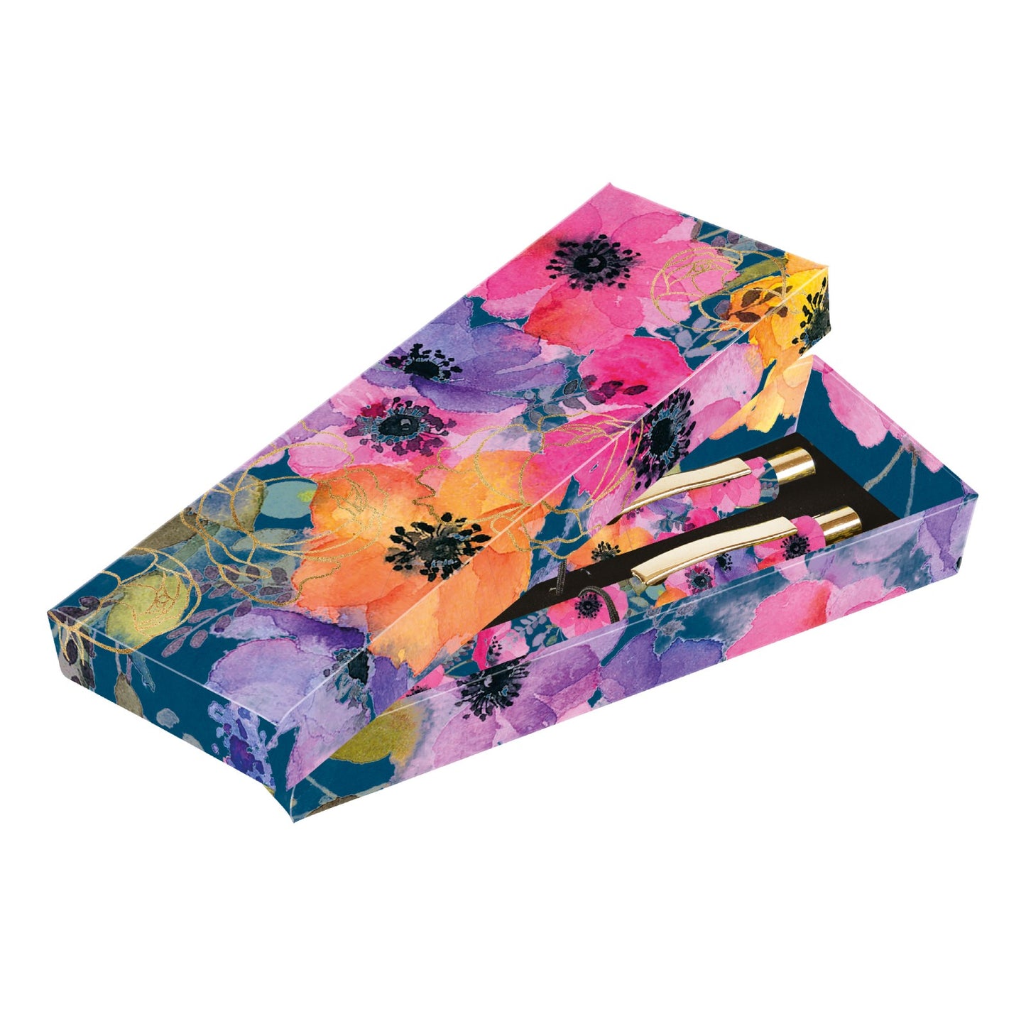 Gifted Stationery Twin Pen Set Anemonies Design Pair Pens In Gift Box