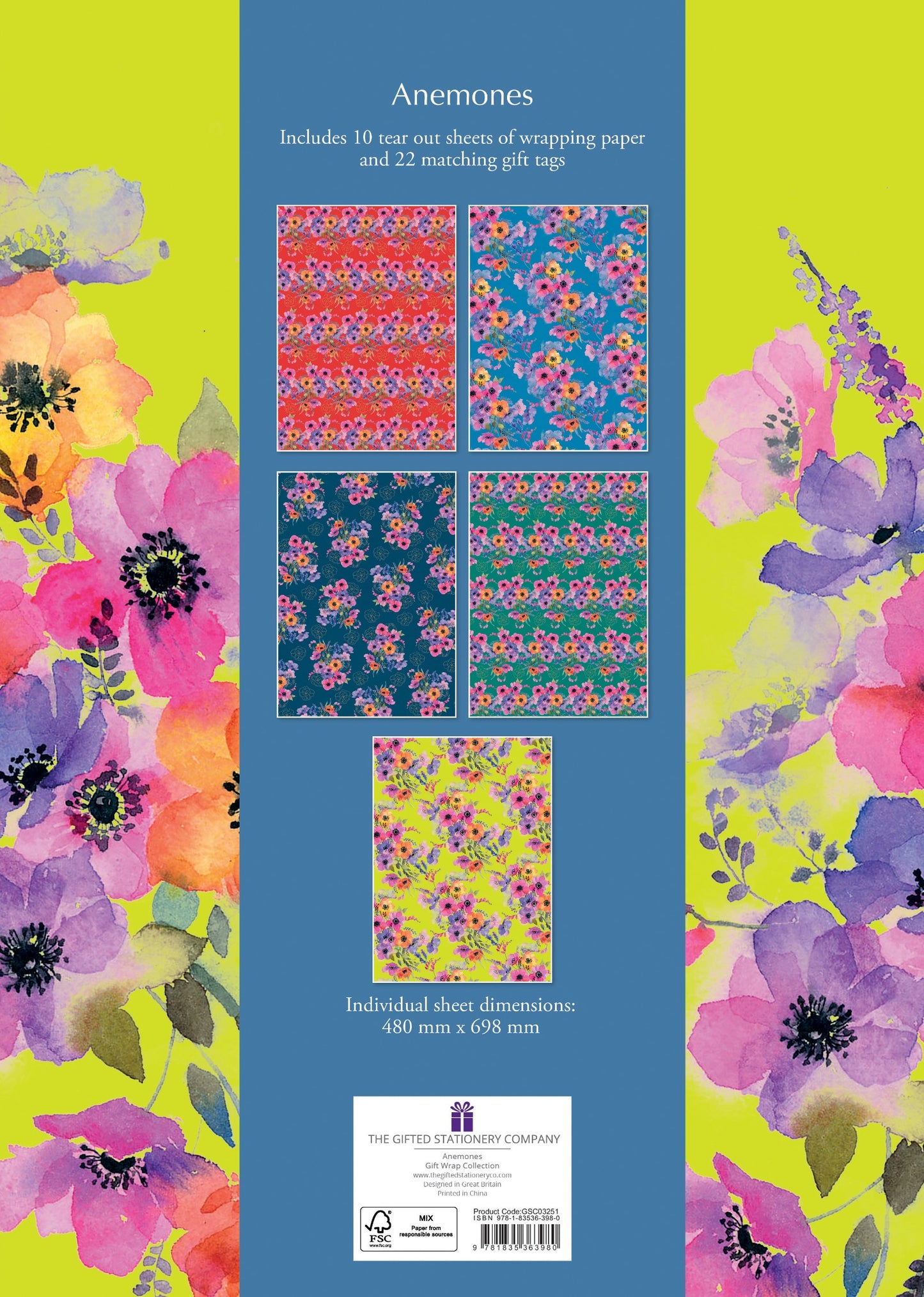 Gifted Stationery Gift Wrap Collection Anemonies Design Wrapping Paper & Tags