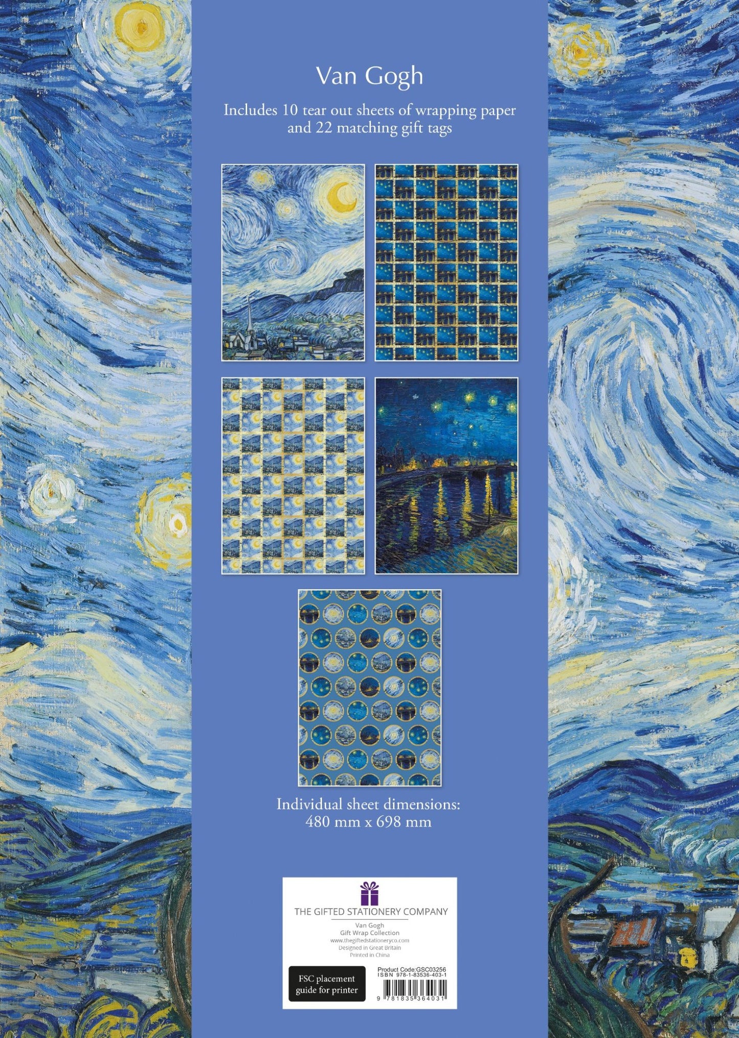 Gifted Stationery Gift Wrap Collection Van Gough Starry Night Wrapping Paper