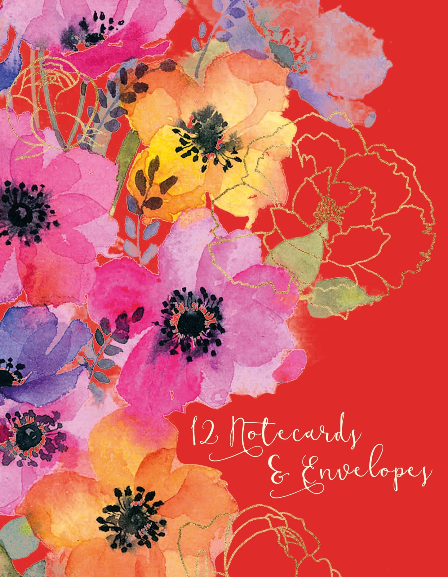 Gifted Stationery Notecard Wallet Pink Anemones Design 12 Notecards & Envelopes