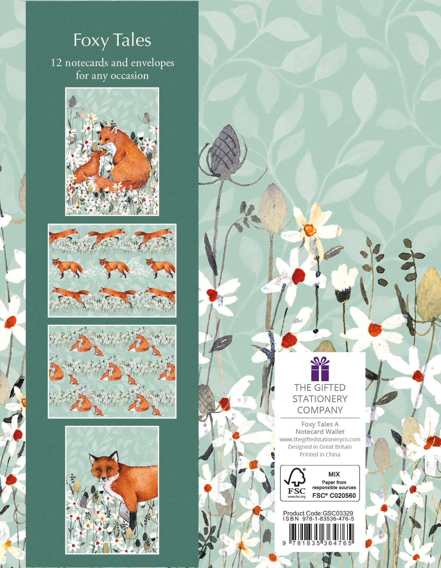 Gifted Stationery Notecard Wallet Foxy Tales Design 12 Notecards & Envelopes