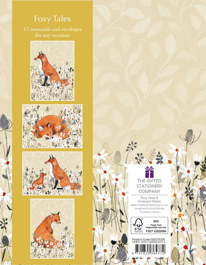 Gifted Stationery Notecard Wallet Tan Foxy Tales Design 12 Notecards & Envelopes
