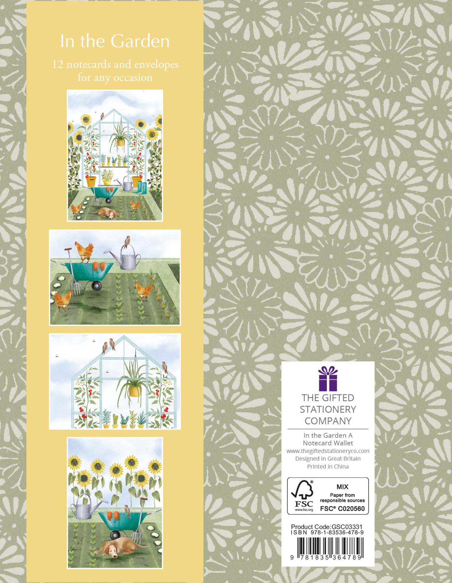 Gifted Stationery Notecard Wallet Green In The Garden 12 Notecards & Envelopes