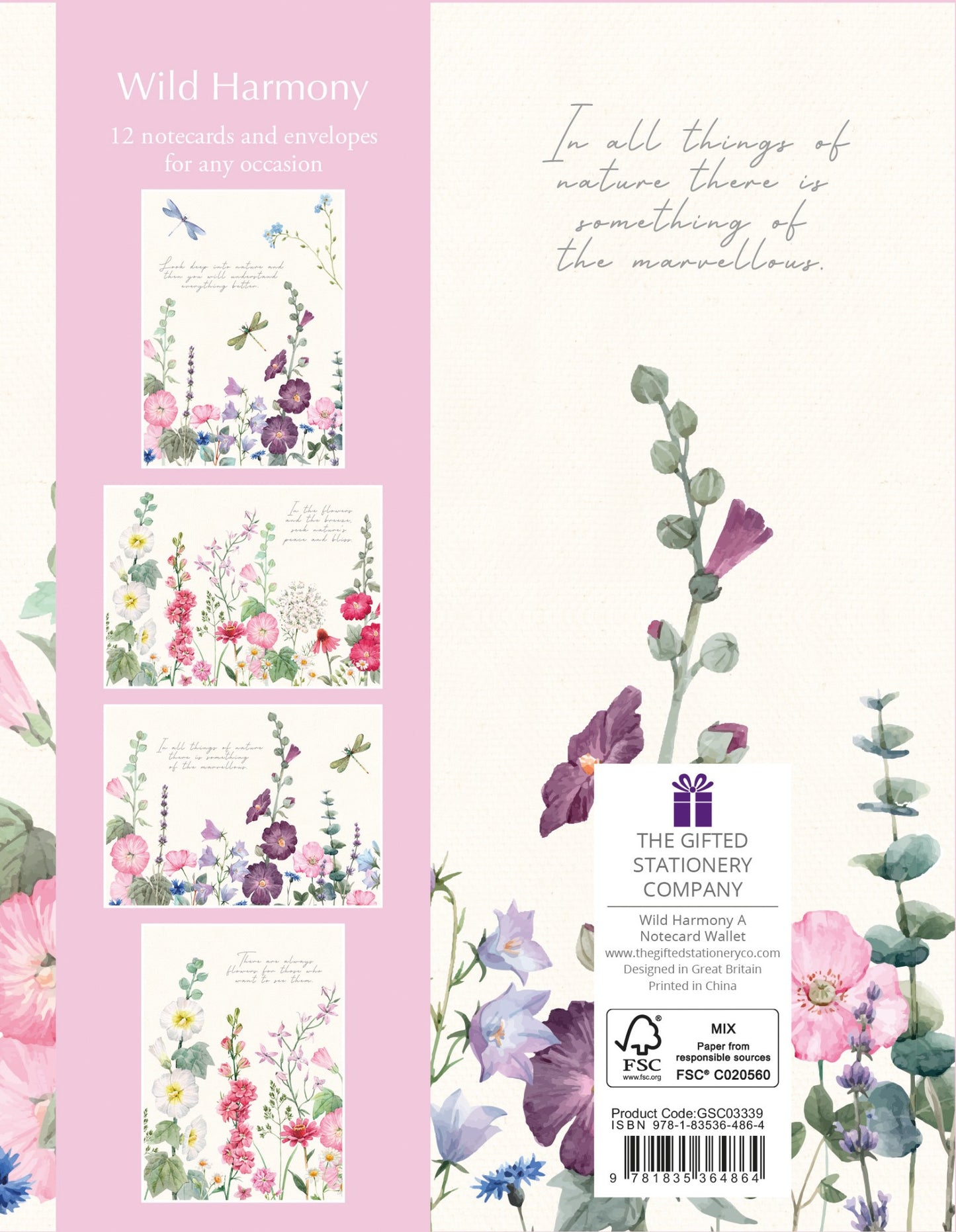 Gifted Stationery Notecard Wallet Pink Wild Harmony 12 Notecards & Envelopes