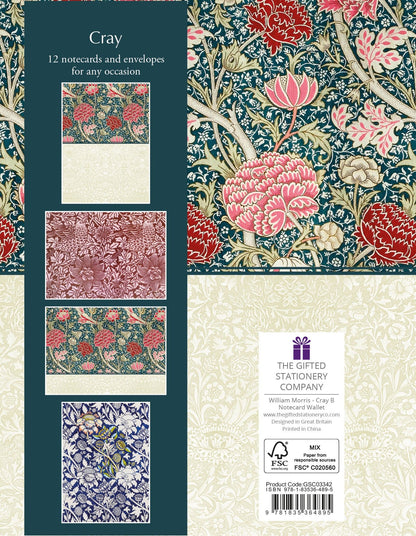 Gifted Stationery Notecard Wallet Red William Morris Cray 12 Notecards