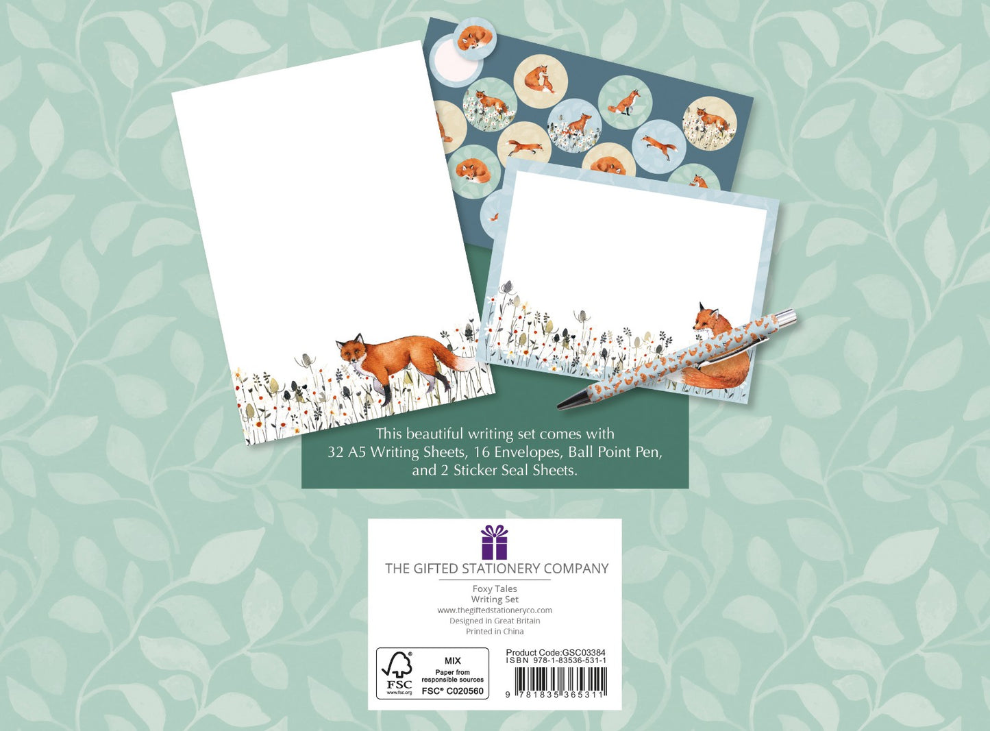 Gifted Stationery Writing Set Foxy Tales Design Letter Paper & Envelopes