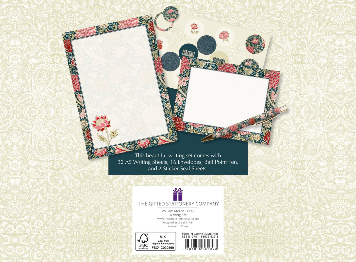 Gifted Stationery Writing Set William Morris Cray Letter Paper & Envelopes