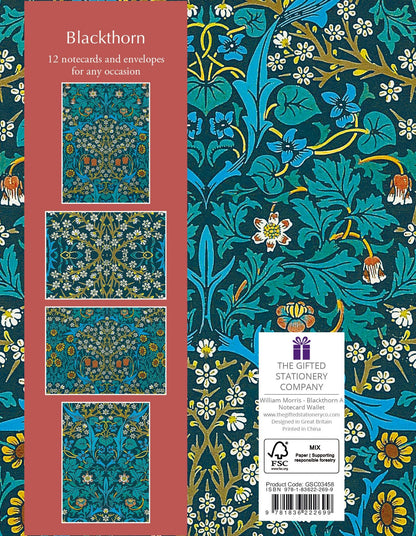 Gifted Stationery Notecard Wallet Blue William Morris Blackthorn 12 Notecards