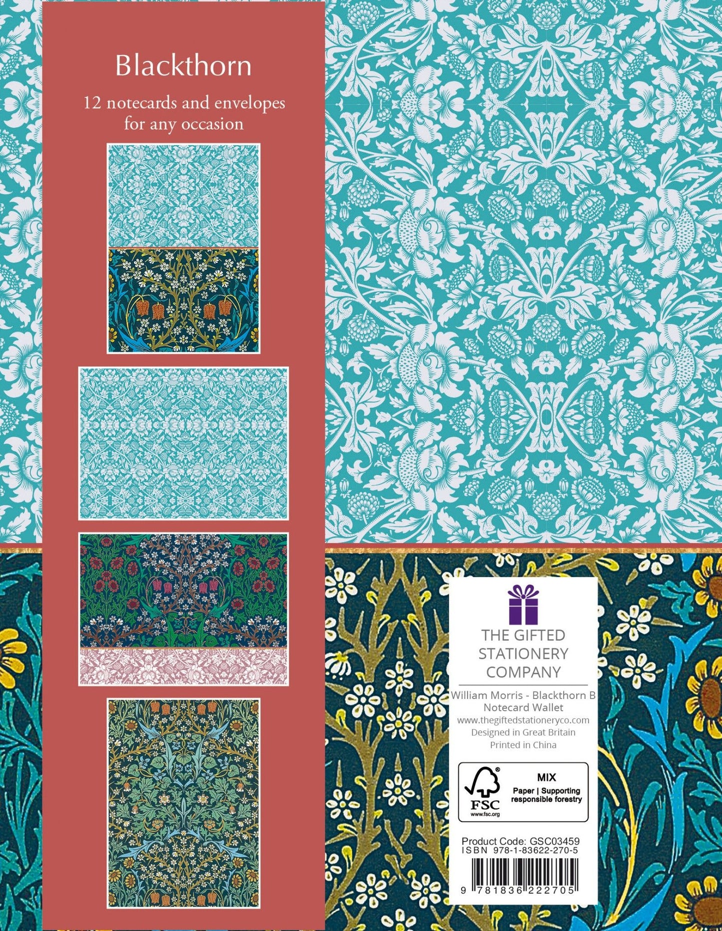 Gifted Stationery Notecard Wallet William Morris Blackthorn 12 Notecards