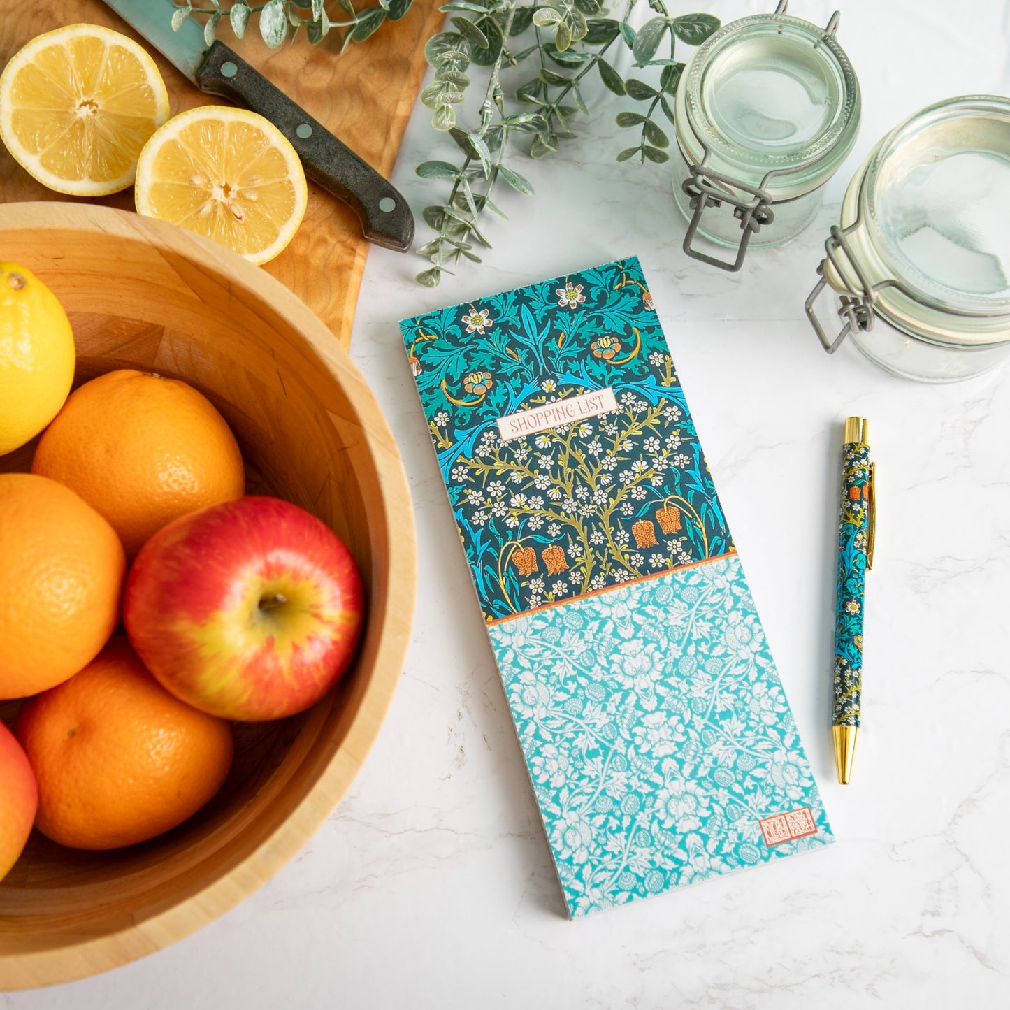 Gifted Stationery Magnetic Shopping List Pad William Morris Blackthorn Blue