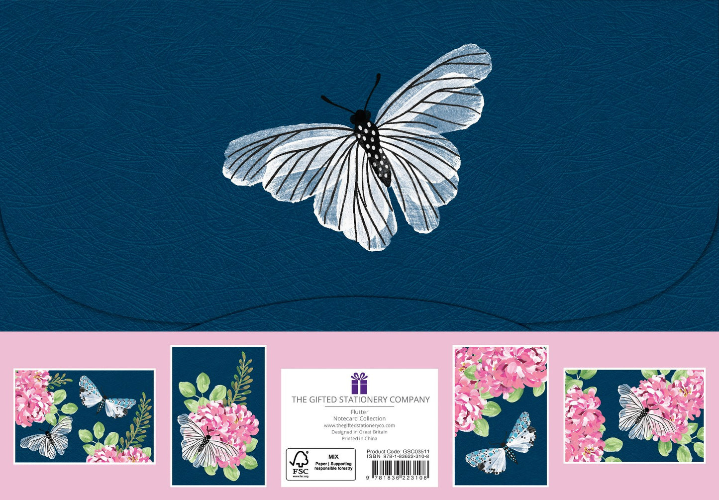 Gifted Stationery Notecard Collection Flutter Design 20 Notecards & Envelopes