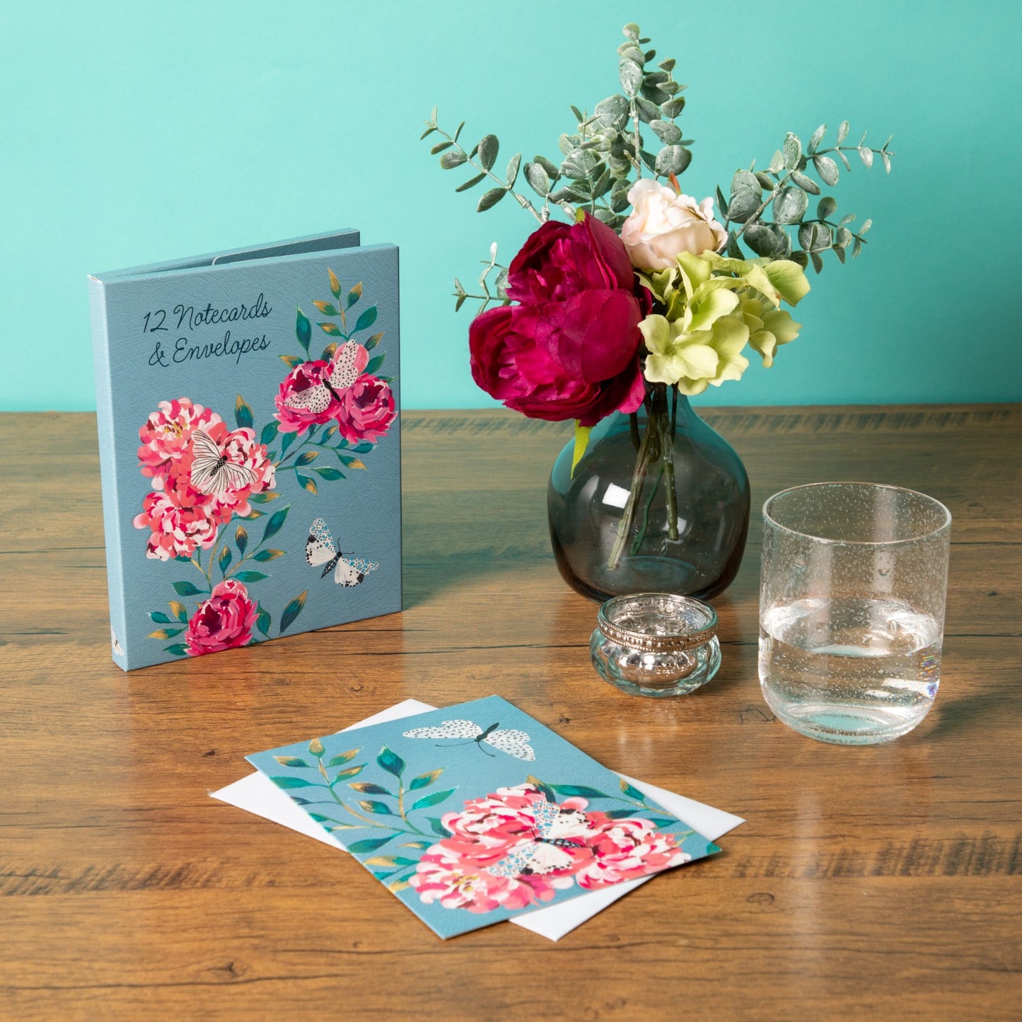Gifted Stationery Notecard Wallet Blue Flutter Design 12 Notecards & Envelopes