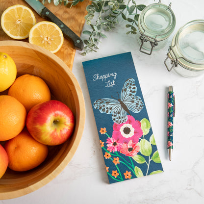Gifted Stationery Magnetic Shopping List Pad Flutter Design In Dark Blue