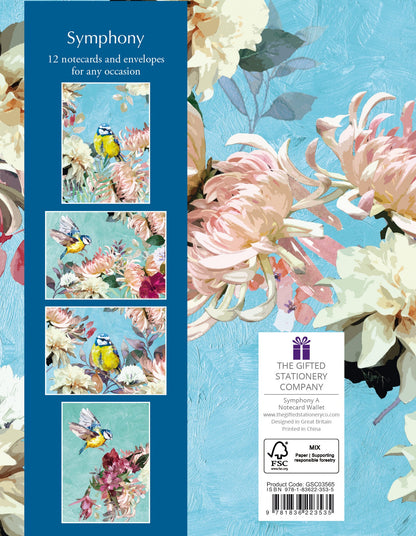 Gifted Stationery Notecard Wallet Blue Symphony Design 12 Notecards & Envelopes