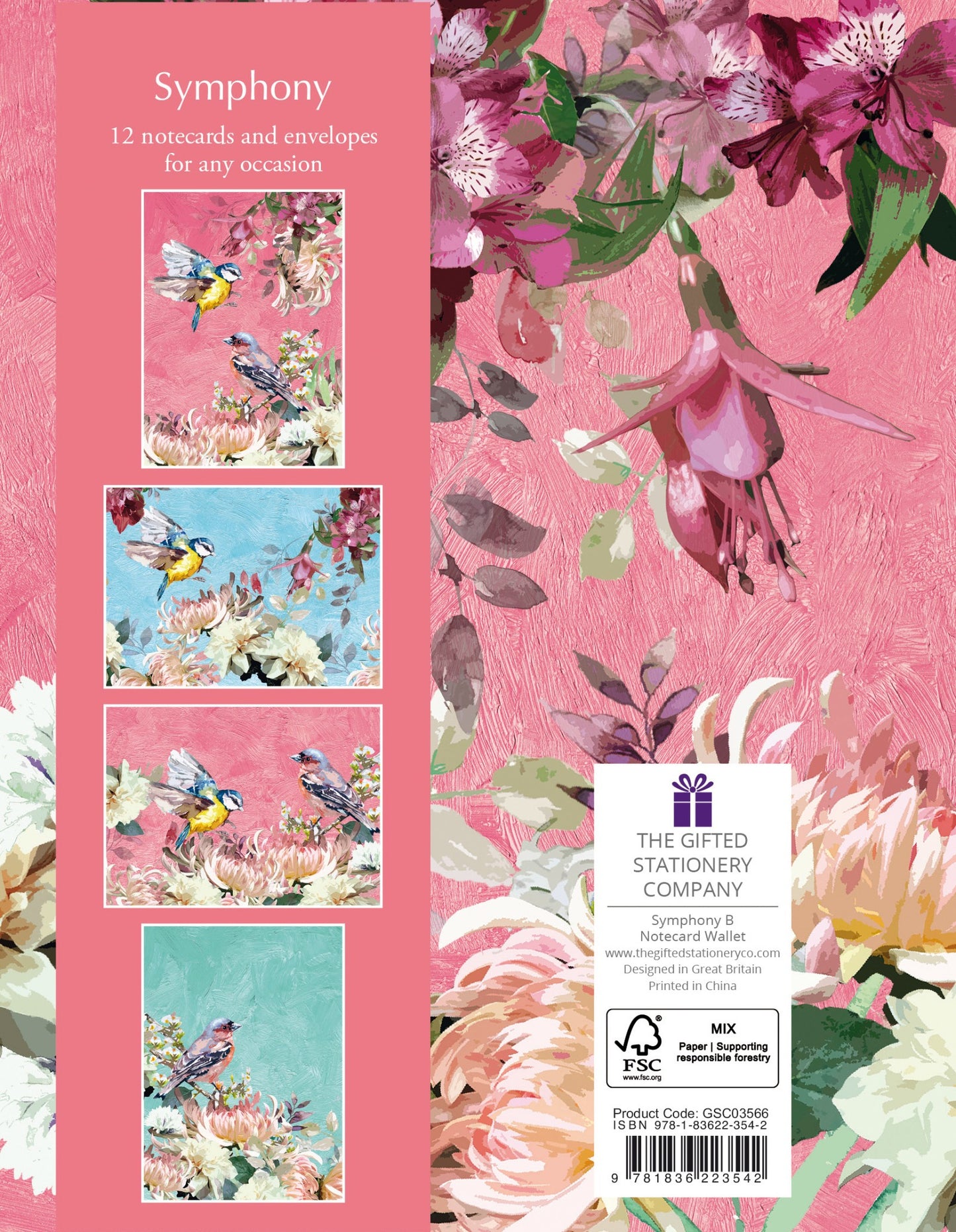 Gifted Stationery Notecard Wallet Pink Symphony Design 12 Notecards & Envelopes