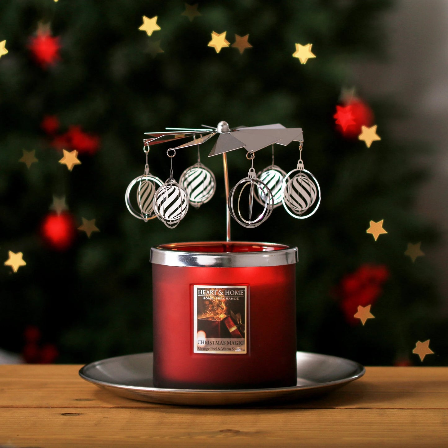 Heart & Home Twin Wick Christmas Candle With Carousel Gift Orange & Warm Spices