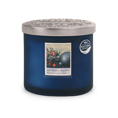 Heart & Home Twin Wick Soy Wax Candle 'Baubles & Berries' Winter Fruits Scent