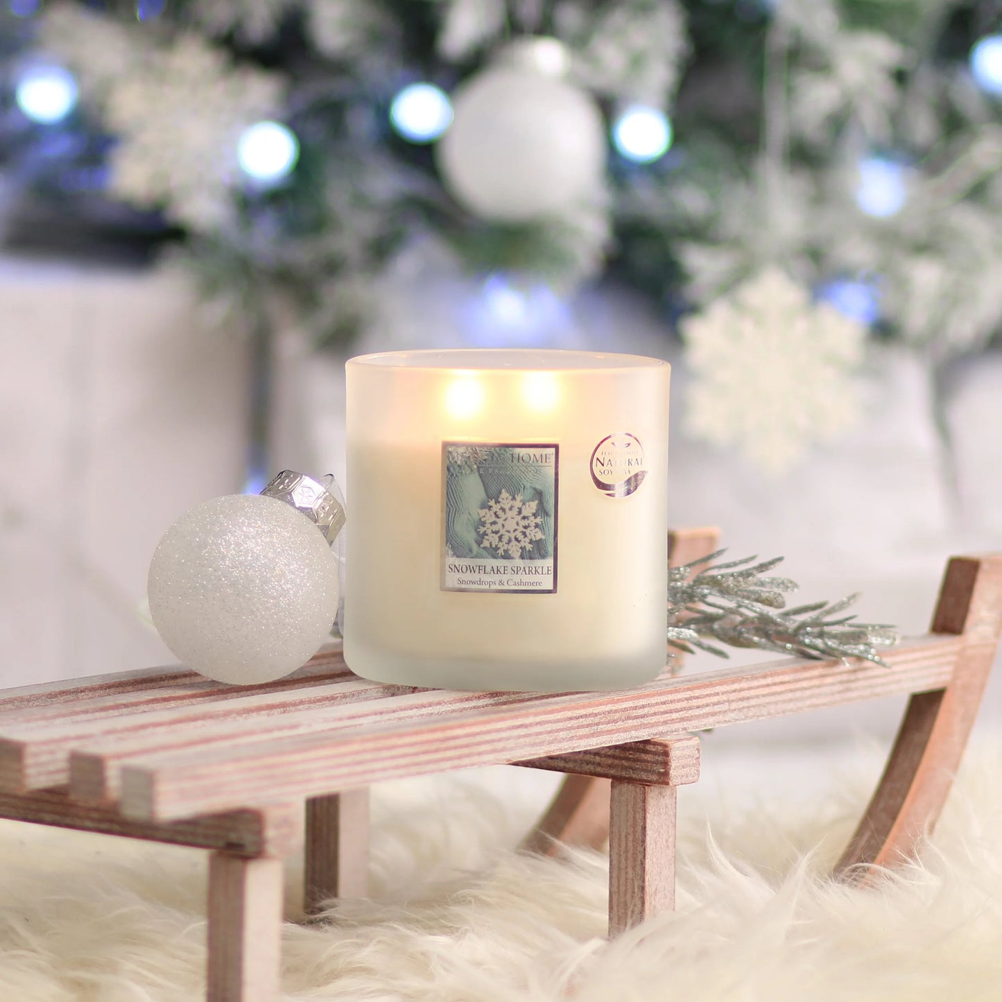 Heart & Home Twin Wick Soy Candle 'Snowflake Sparkle' Snowdrops & Cashmere Scent