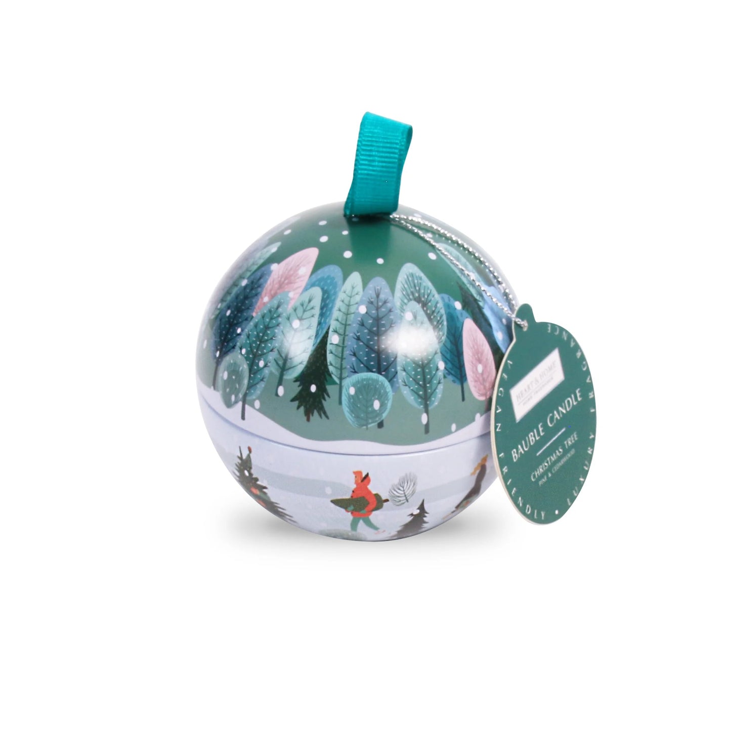 Heart & Home Tin Bauble Candle Gift 'Christmas Tree' Pine & Cedarwood Scent