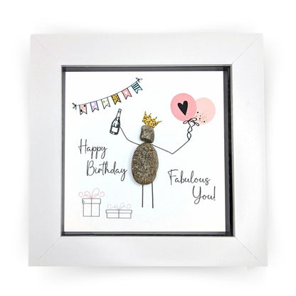 La De Da! Happy Birthday Fabulous Mini Pebble Art Balloon Framed Print Gift Idea