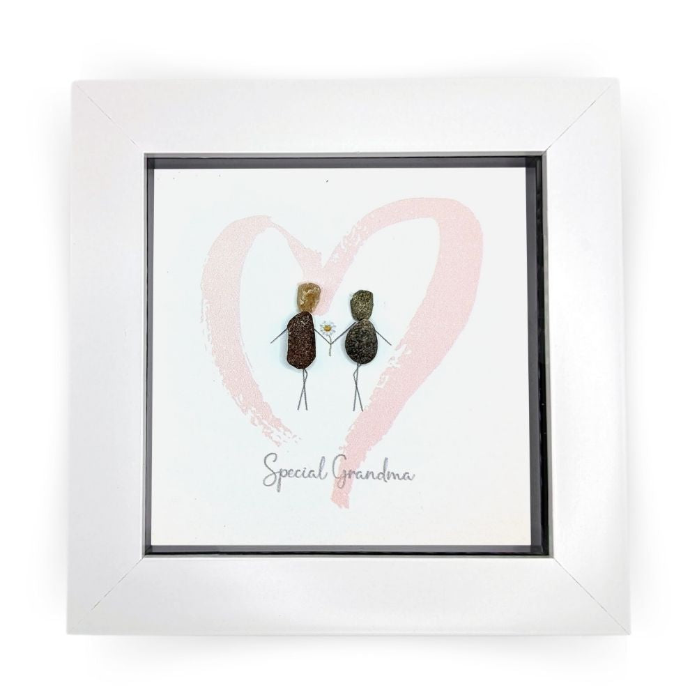 La De Da! Special Grandma Mini Pebble Art Pink Heart Framed Print Gift Idea