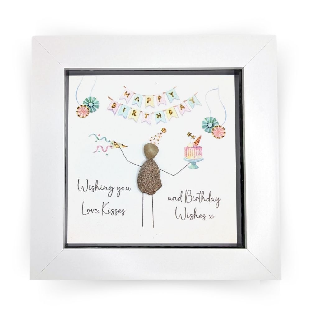 La De Da! Birthday Wishes Mini Pebble Art Birthday Cake Framed Print Gift Idea
