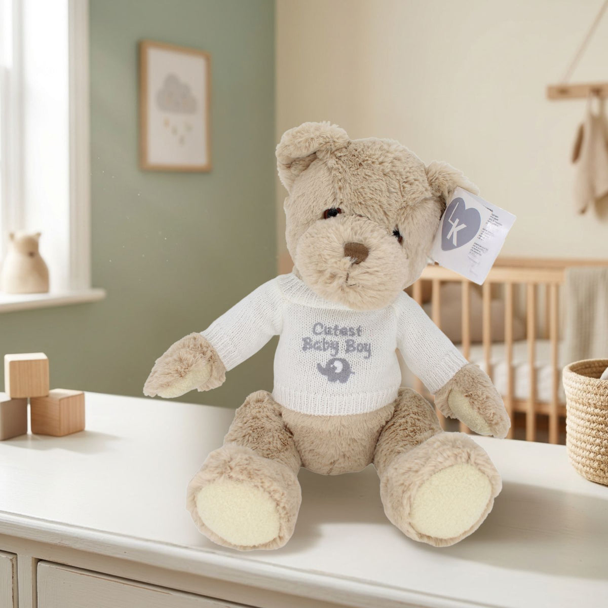 LK Bear Cutest Baby Boy Soft Teddy Wearing Knitted Jumper Plush Keepsake Gift