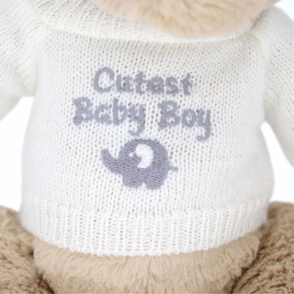 LK Bear Cutest Baby Boy Soft Teddy Wearing Knitted Jumper Plush Keepsake Gift