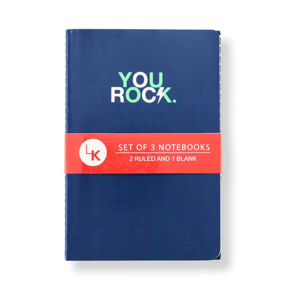 LK You Rock Set Of 3 A5 Notebooks 2 Ruled 1 Blank In Assorted Designs