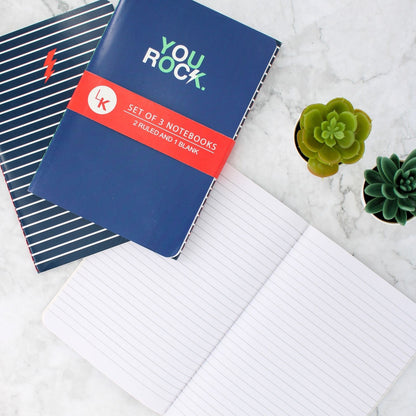 LK You Rock Set Of 3 A5 Notebooks 2 Ruled 1 Blank In Assorted Designs