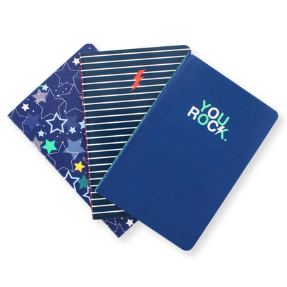 LK You Rock Set Of 3 A5 Notebooks 2 Ruled 1 Blank In Assorted Designs