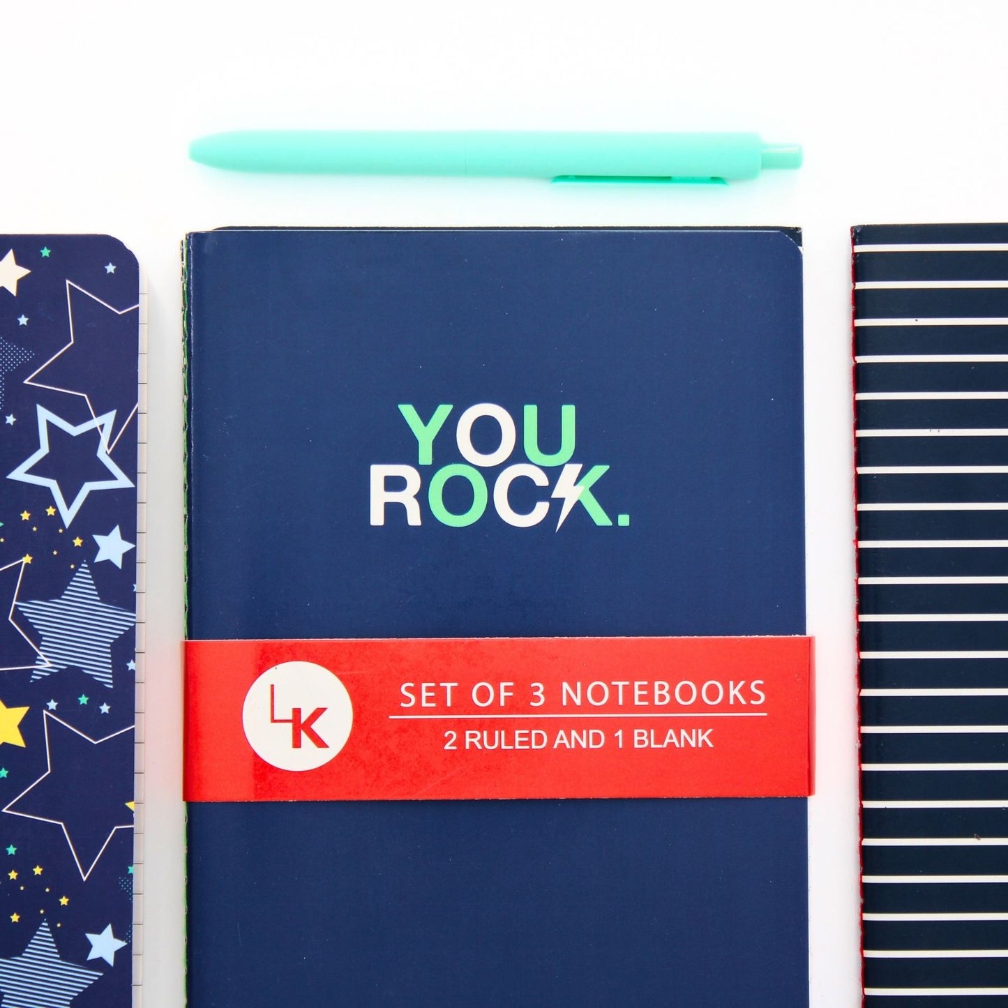 LK You Rock Set Of 3 A5 Notebooks 2 Ruled 1 Blank In Assorted Designs
