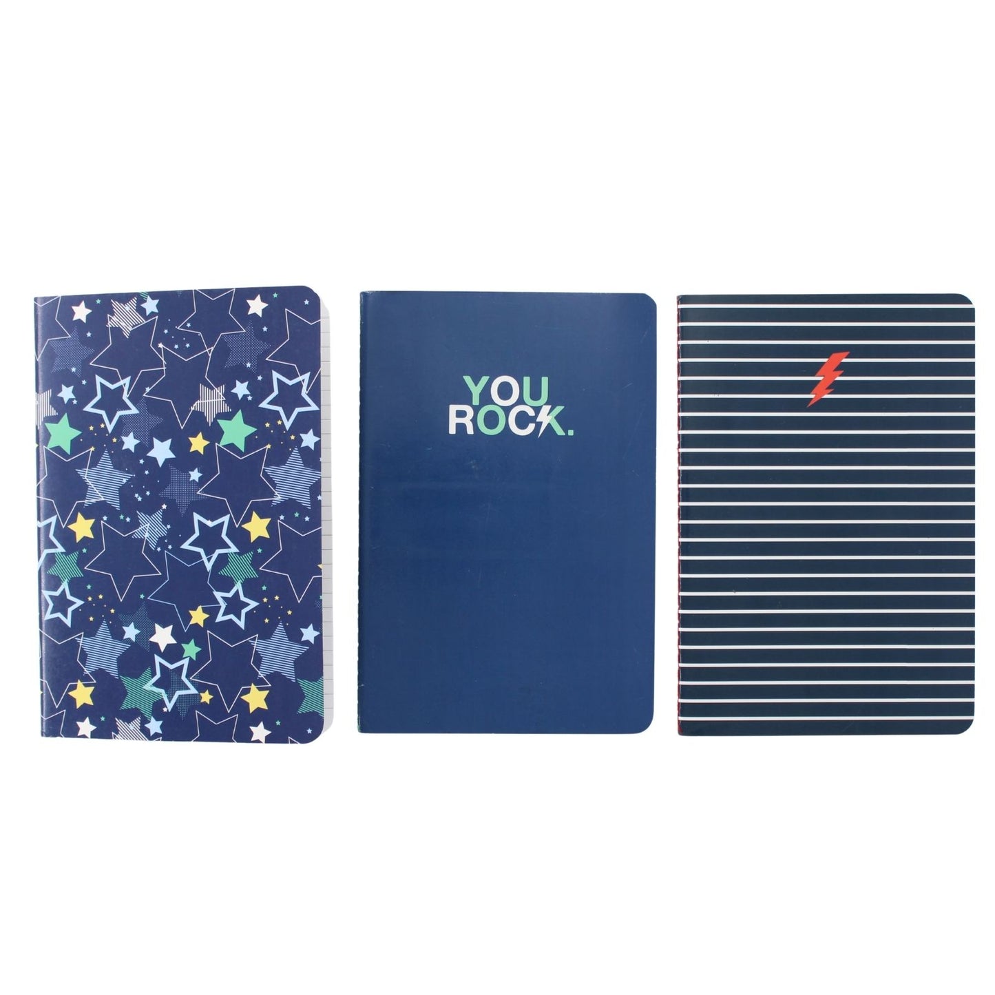 LK You Rock Set Of 3 A5 Notebooks 2 Ruled 1 Blank In Assorted Designs