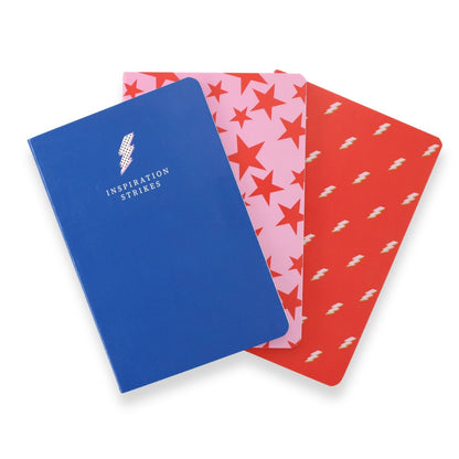LK Inspiration Strikes Set Of 3 A5 Notebooks 2 Ruled 1 Blank In Assorted Designs