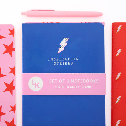 LK Inspiration Strikes Set Of 3 A5 Notebooks 2 Ruled 1 Blank In Assorted Designs