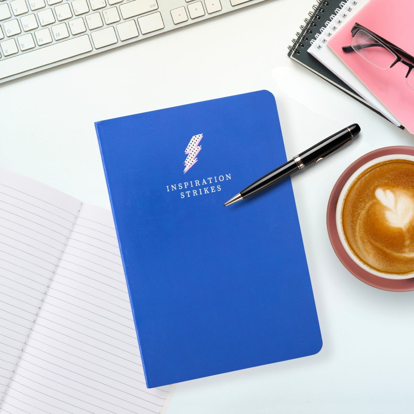 LK Blue 'Inspiration Strikes' Softcover Lined A5 Notebook Fun Stationery Gift