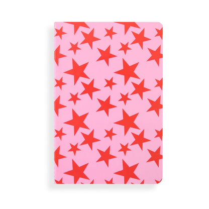 LK Red Pink Stars Softcover Blank A5 Notebook Fun Stationery Notes Gift